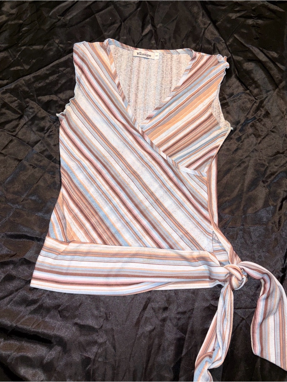 Younique Striped Wrap Camisole in Blue, Tan & Pink